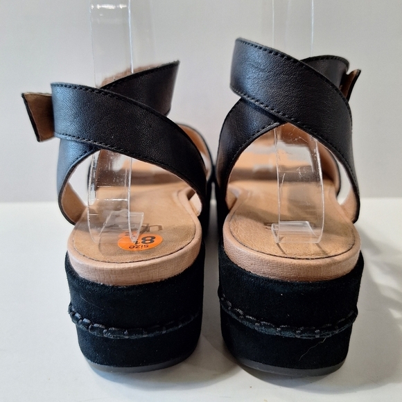 UGG (NEW) Black Suede Leather Designer Chapala Platform Wedge Shoes Size 8.5 - Picture 5 of 13